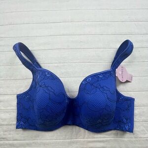 Cacique Royal Blue Floral Lace Smoothing Shaping Balconette Bra 38DD NWT